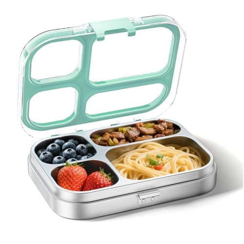 G.a HOMEFAVOR Stainless Steel Lunch Box - 4 Compartments Bento Box for Kids, Leakproof Food Container for School, Office, Dishwasher Safe, BPA-Free, 800 ml/27 oz, Green - Image 1