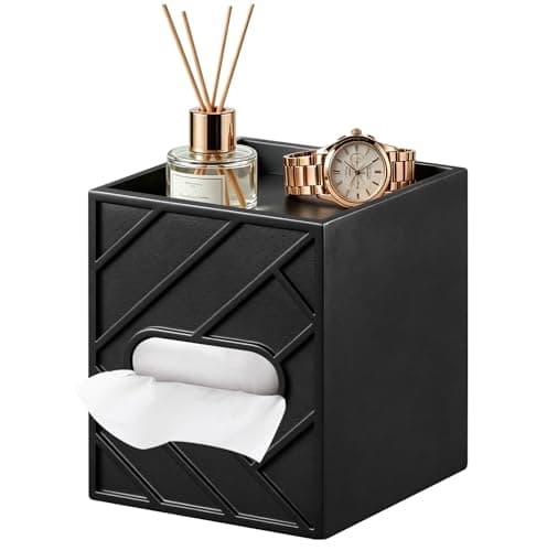 Militwo Modern Square Tissue Box Cover, Aesthetic Light Luxury Multifunctional Cube Tissue Holder with Storage Tray, Decorative Wooden Tissue Caddy for Bathroom, Nightstand, Vanity, Home, Office Decor