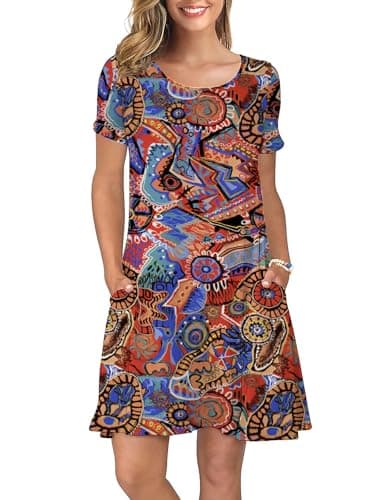 KORSIS T-Shirt Dress for Women Casual Summer Short Sleeve Floral 2XL Dresses Swing Flowy Beach Vacation Sundress with Pockets - Image 1