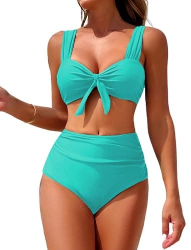 ZAFUL High Waisted Bikini Sets for Women Swim Suits 2026 Tummy Control Ruched Bikini Two Piece Bathing Suit Swimwear Turquoise X-Large - Image 1