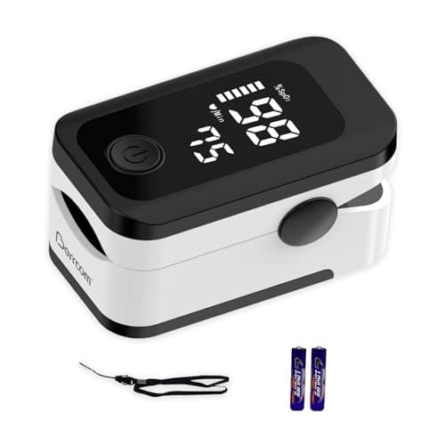 Berrcom Fingertip Pulse Oximeter, Blood Oxygen Saturation Monitor with Accurate SpO2 & Pulse Rate & Fast Readings, LED Display, Portable with Includes Batteries & Lanyard (Black) - Image 1