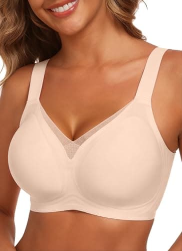 AYIFU Womens Wireless Bras Comfortable V Mesh Full Coverage Seamless Bralette Supportive No Underwire Tshirt Everyday Bra (Light Nude, 2XL) - Image 1