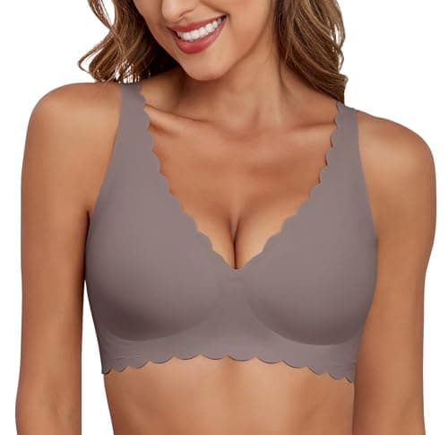 Xcutting Deep V Petal Bras for Women Wavy Wireless Bras for Women Smooth No Underwire Bralettes with Support Seamless V Neck Comfort T Shirt Bras with Extender (Grey,Medium) - Image 1