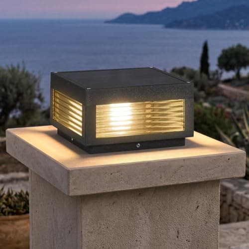 PAKEDANDUN Solar Post Lights, 9.84'' Pillar Lamp Posts IP54 Waterproof Modern Column Lamps Dusk to Dawn 3000K LED Square Lanterns for Patio Porch Fence Garden Driveway Decoration - Image 1