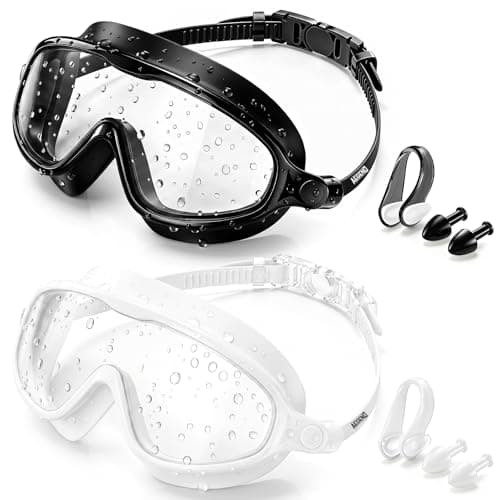 Aegend Swim Goggles for Adult Youth - 2 Pack Wide View Anti-Fog Anti-UV Swimming Goggles for Men & Women (White & Black) - Image 1
