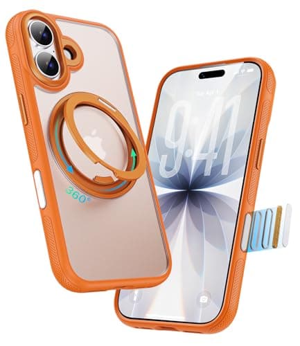 XUXSO for iPhone 17 Case, Compatible with MagSafe, Slim Shockproof Military-Grade Rugged Protective Case with Stand, Camera Control, Comfort Grip (D-Orange, iPhone 17) - Image 1