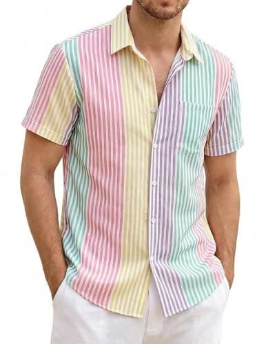 ZAFUL Mens Golf Shirts Mens Button Up Shirts Button Down Business Casual Outfits Colorful S - Image 1
