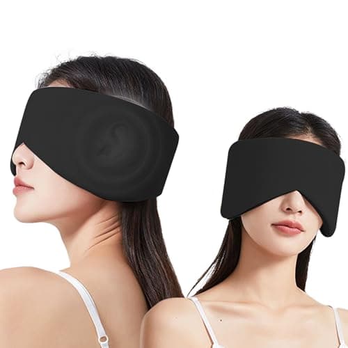 Vettres Reversible Warm & Cool Sleep Mask Wrap-Around Blackout Eye Masks for Side Sleepers Adjustable Unisex Eye Cover for Travel Office & Rest Black - Image 1