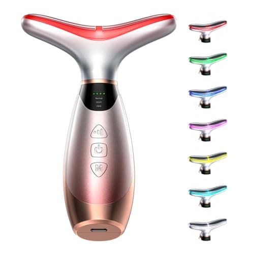 Pedete Facial Massager, 7 Colors Red Light Therapy for Face and Neck, Face Lift Device with 113°F Heating Vibration for Multi Skin Care(Rose Gold) - Image 1