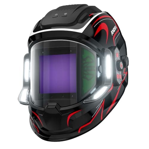 ANDELI Welding Helmet with 4 LED Light, 180° Panoramic 6 Arc Sensor True Color Auto Darkening Welding Hood with Internal Display, 2400mAh Rechargeable Battery for TIG/MIG/Cut/Grind MONERRC LED PRO
