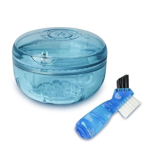 ACSKD Retainer Cleaning Case,Portable No-Leak Denture Cup Case with Dentures Brush Kit, Travel Retainer Cases with Vent Holes for Clear Aligner,Mouth Guards,Night Guard,Dentures (Blue) - Image 1