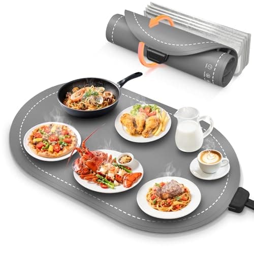 Warming Mat for Food with Heat-Resistant Pad(24"x15"),Food Warming Mats for Countertop,Roll Up Silicone Warmer Mat for Party Buffet,Christmas House Warming Gift for Home Hosting Daily Use(Gray) - Image 1