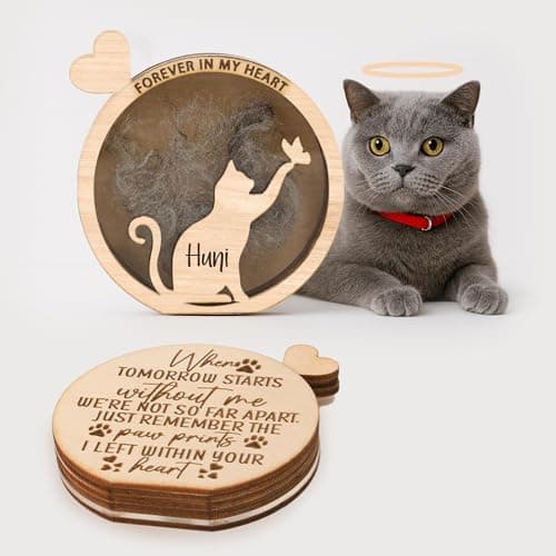 DegoCython Cat Hair Keepsake Box Pet Fur Keepsake Forever in My Heart Paw Print Pattern Round Wood Engraved Burlywood Memorial Cases for Storing Cats Fur Teeth Nails - Image 1