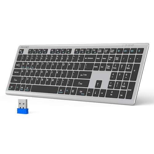 TECKNET Bluetooth Keyboard Rechargeable, 4-Device Free Switching (2.4G+BT), Ultra-Slim Full Size Wireless Keyboard, Quiet Typing, for PC/Laptop/Smart TV/Phone, Adjustable Stand, 12 Multimedia Keys - Image 1