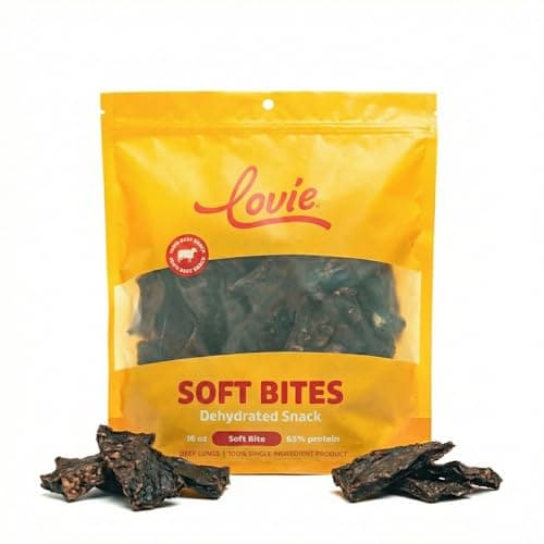 Lovie Beef Lung Dog Treats - Dehydrated Air Dried Soft Bites, Single Ingredient, Protein Rich, 16 oz