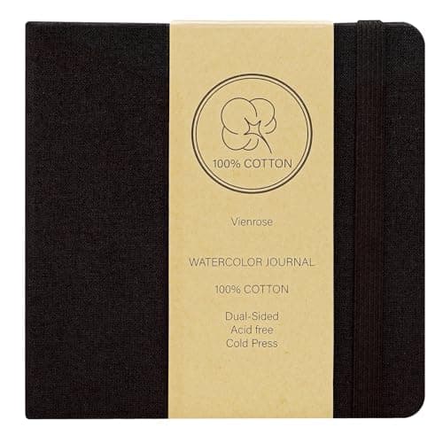 Vienrose Watercolor Sketchbook, 5.5"x5.5" Watercolor Journal with 24 Sheets 140 LB (300 GSM) Cotton Watercolor Paper, Black Linen Cover Watercolcr Sketch Book As Travel Notebook Mixed Media Pad - Image 1