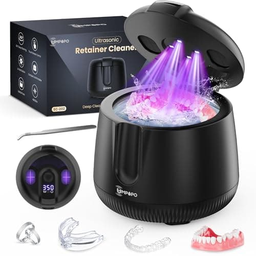 UMPOPO Ultrasonic Retainer Cleaner Machine 48kHz, Dental Cleaning Pod, Ultrasonic Retainer Cleaner for Dentures, Aligners, Mouth Guards, Toothbrush Heads and Jewelry with 200ML Capacity, LAB Supply - Image 1
