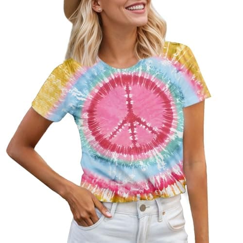 Women Hippie Shirt 60s 70s Tie Dye Hippie Costume T-Shirt Peace Love Tshirt Vintage Graphic Tee Tops - Image 1