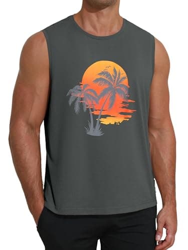 Gentlewarm Mens Tank Tops Summer Hawaiian Palm Tree Print Vacation Swim Shirts Muscle Sleeveless White Tank Top - Image 1