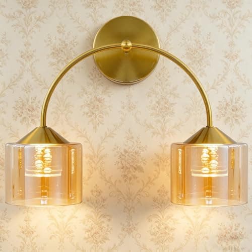 TYhogar Vintage 2-Light Bathroom Light Fixtures,15.7" Modern Led Bathroom Vanity Light with Crystal Bubble Glass,Bronze Bathroom Lighting Fixtures Over Mirror,3CCT Temperature Wall Sconce for Bedroom - Image 1