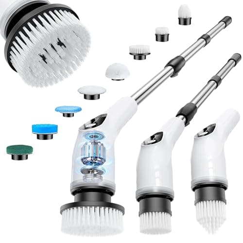 Electric Spin Scrubber, Cordless Cleaning Brush with 8 Replaceable Heads, Five-Speed Power Scrubber with Adjustable Handle for Bathroom, Tub, Floor, Tile & Car – Clean Without Bending - Image 1