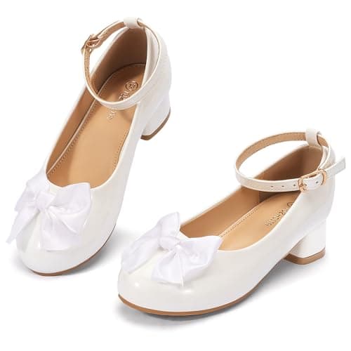 TOZHCITA Flower Girls Dress Shoes in Weeding with Low Heels, Princess Sandal in Church Costume, White Girls Shoes for Size 9M - Image 1