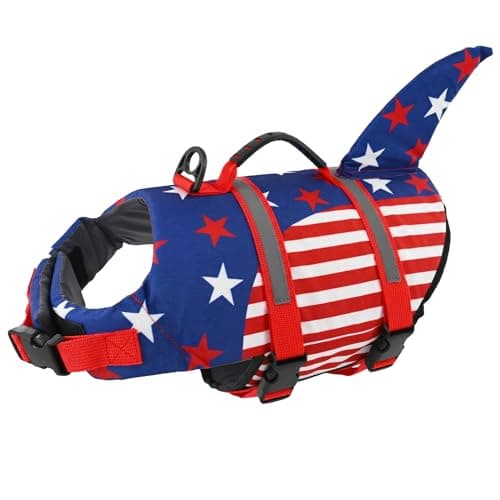 Doglay Dog Life Jacket, Ripstop Cute Shark Dog Life Jacket with Superior Buoyancy and Rescue Handle, Adjustable Dog Life Vests for Swimming Boating, Pet Flotation Vest for Small Medium Large Dogs
