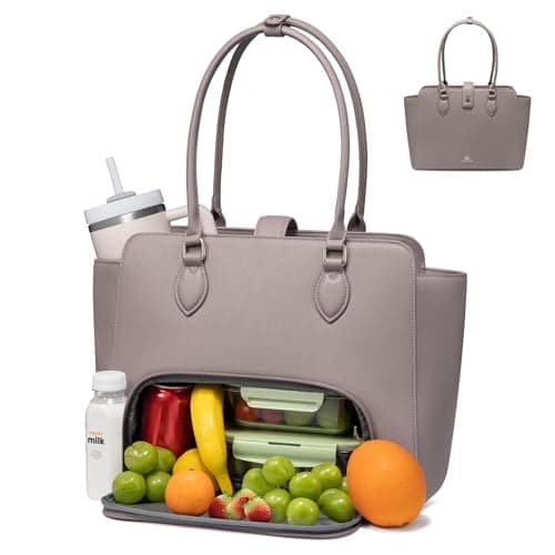 LOVEVOOK Lunch Tote Bag for Women, 2-in-1 Work Tote Bag with Lunch Compartment, Insulated Lunch Bag & 15.6 Inch Laptop Bag for Women, Ideal for Teacher, Nurse and Camping Use, Pink Mud - Image 1