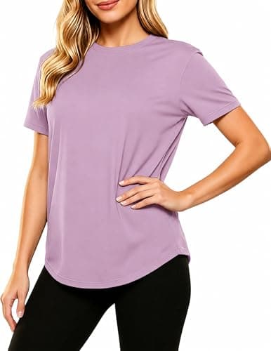 LETSEE Women’s Workout Top Short Sleeve Athletic T-Shirt Lightweight Breathable Yoga Gym Tee Loose Fit Summer Activewear Purple - Image 1