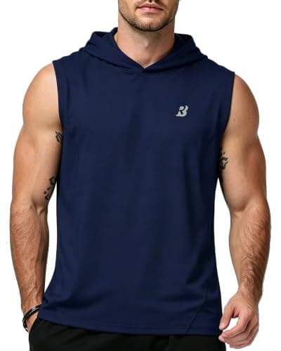 Roadbox Mens Workout Hooded Tank Tops,Athletic Muscle Cut Off Sleeveless,Summer Casual Hoodie Shirts for Gym Blue - Image 1