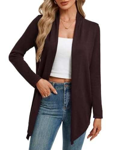 GRACE KARIN Womens Casual Lightweight Long Sleeve Cardigan Soft Drape Open Front Summer Fall Dusters(Coffee,Large) - Image 1