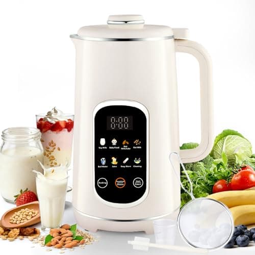 Brezzolife 40oz Nut Milk Maker Machine, 8-in-1 LED Panel Touch Screen Soy Milk Maker for Homemade Almond, Soy & Oat, Plant-Based and Dairy Free Beverages with 12H Delay Start & Self-Cleaning (White)