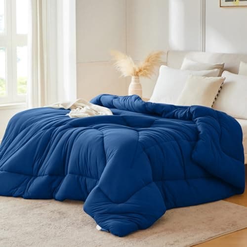 Yuncojin Down Alternative Comforter Twin Size,Soft Fluffy Duvet Insert for All Seasons,Lightweight Winter Bed Quilt,Skin Friendly,Navy Blue,68"x90"