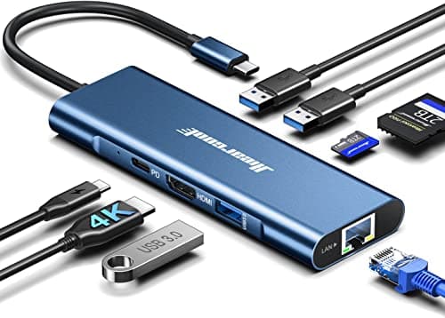 Hiearcool USB C Hub, 8in1 USB-C to 4K 60Hz HDMI Docking Station, USBC Ethernet Multi-Port Adapter 100W PD Dock Compatible for MacBook Pro Air M1 Dell HP Lenovo and Other C Devices-Midnight Blue - Image 1