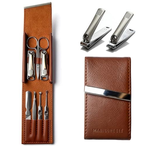 Nail Clippers Set 7 Pcs, Stainless Steel Toenail & Fingernail Clipper Set, Portable Travel Mens Nail Cutter, Manicure Grooming Kit for Men, Women, Gift Ideas (Brown) - Image 1