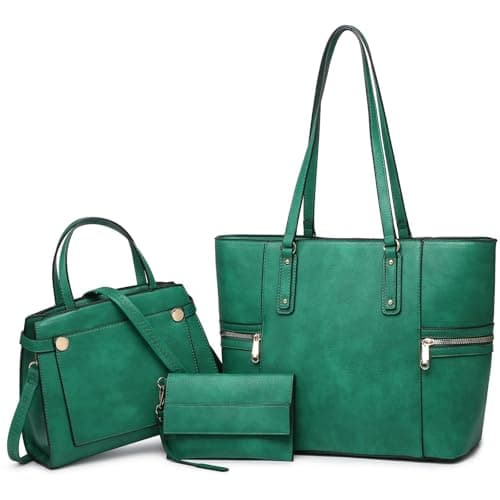 VANSARTO Purses and Handbags for Women Tote Bag Shoulder Bag Top Handle Satchel Purse Set with Wallet Large Work Tote Fashion Handbags 3pcs, Green - Image 1