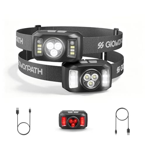 Upgraded Headlamp Rechargeable, Ultra Bright Headlight Flashlight with White Red Light, Motion Sensor Head Lights for Forehead, 6 Modes Head Lamp for Outdoor Camping Running Waterproof (2, Black)