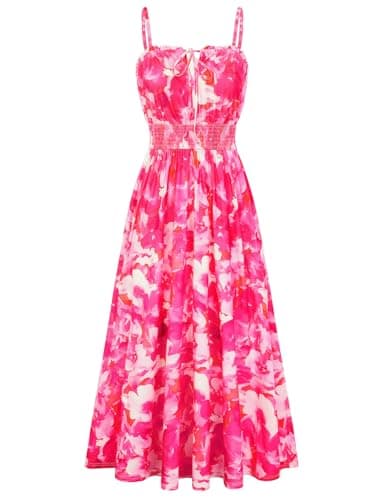 GRACE KARIN 2026 Women's Hawaiian Midi Sundress Summer Vacation Spaghetti Floral Clothes Boho Casual Dresses with Pockets Rose Red Floral XL - Image 1
