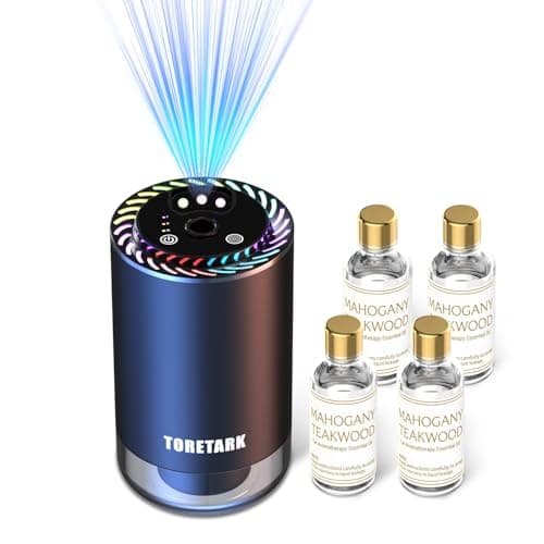 Smart Car Air Freshener with Star Light & 200ml Diffusers Oil Refills, Auto On/Off Aroma Diffuser, 3 Adjustable Mist Modes Rechargeable Aromatizante para Carro - Car Diffuser(Mahogany Teakwood*4) - Image 1