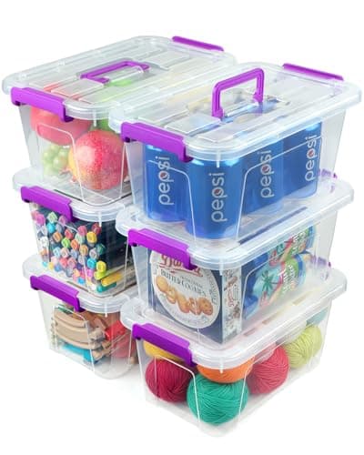 EOENVIVS 6 Pack Clear storage bins with lids, 7 Qt storage containers with lids with Color Buckles, Stackable storage box Set for organizers and storage, Closet, Pantry, Shelves & shoe boxes - Image 1