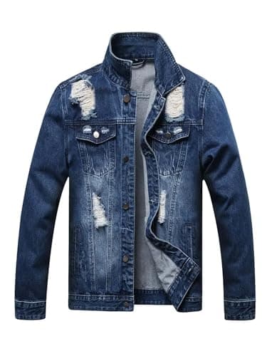 Huang's Men's Denim Jacket with Distressed Ripped Details Classic Fit Non - Stretch Fabric Cool Stylish Caual Coat (US, Alpha, XX-Large, Regular, Regular, Y118) - Image 1