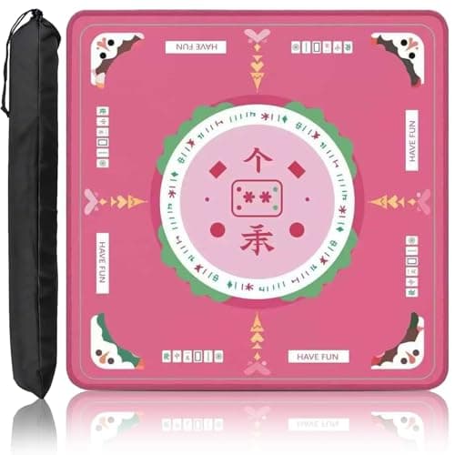 Mahjong Mat,Non-Slip Noise Reduction Mat 31.5×31.5 Inch Pink Have Fun Design,with Printed Mahjong Rules for Poker, Board Games,Dominoes and Card Games - Image 1
