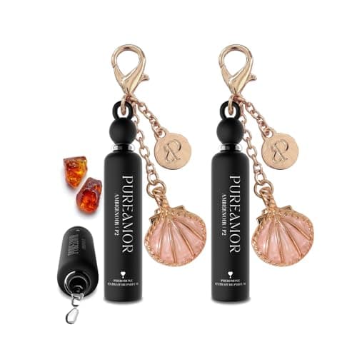 PUREAMOR Pheromone Perfume for Women, Amber Noir 2-Pack Keychain Perfume – Bold Gourmand Scent with Coffee, Vanilla & Jasmine, Long Lasting Eau de Parfum, 0.07 oz / 2 ml Each - Image 1