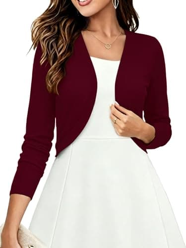 Heymoments Women's Long Sleeve Thin Shrugs for Dresses Open Front Knit Burgundy X-Large Lightweight Coat Cropped Tops Shawls and Wraps Cardigan Dressy Sweater Clothes - Image 1