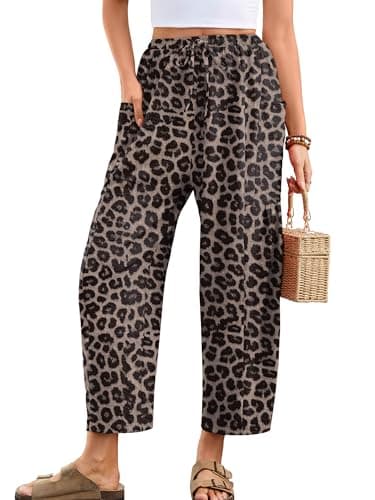 Heymoments Women's Wide Leg Lounge Pants Black Leopard Small Lightweight Drawstring High Waisted Paper Bag Flowy Dress Loose Vacation Comfy Summer Beach Palazzo Harem Casual Trousers with Pockets - Image 1