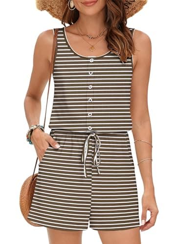 MISFAY Women Sleeveless Romper Button Scoop Neck Jumpsuit Pocket CBS - Image 1