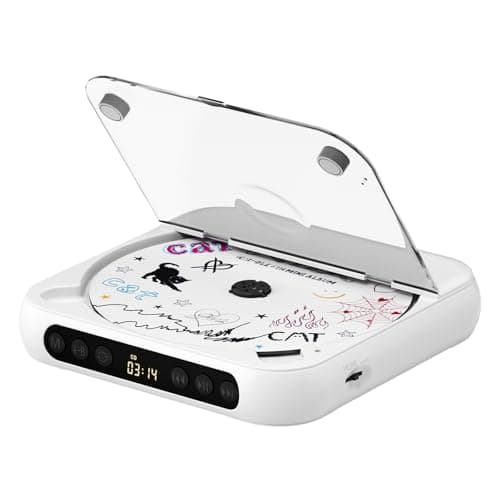 ENVYCLOUD CD Player Portable with Dual Stereo Speakers, Rechargeable Portable Player with Bluetooth for Home with Headphones, Support CD/AUX/USB,White