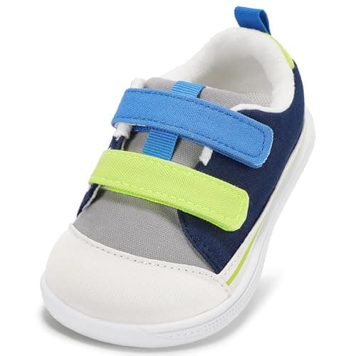 STQ Toddler Wide Toe Box Shoes Boy Girl Sneakers Hook and Loops Barefoot Non-Slip Baby Shoe Navy Green Size 6 - Image 1