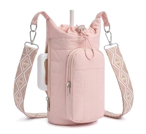 WOOMADA Water Bottle Holder Bag with Strap, 40/32 oz Crossbody Bag Gym Accessories, Sling Purses for Women(Pink) - Image 1