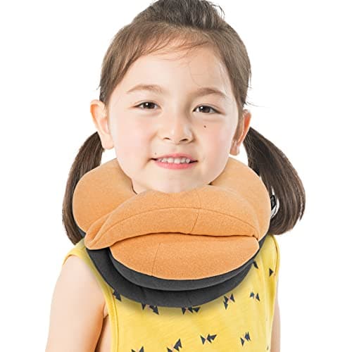 BUYUE Kids Travel Pillows for Airplane, 360° Head Support Sleeping Essentials for Boys Long Flight, Skin-Friendly Soft Neck Pillow for Traveling in Car Seat, (Small, Orange Grey, 40-90 lbs) - Image 1